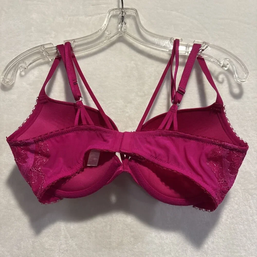Victoria's Secret Bra Women's 34D Pink Very Sexy Push Up Lace Floral Underwire